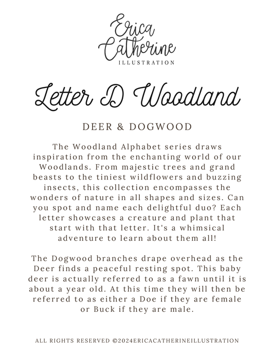 Letter D Woodland Initial Print - Seconds Sale