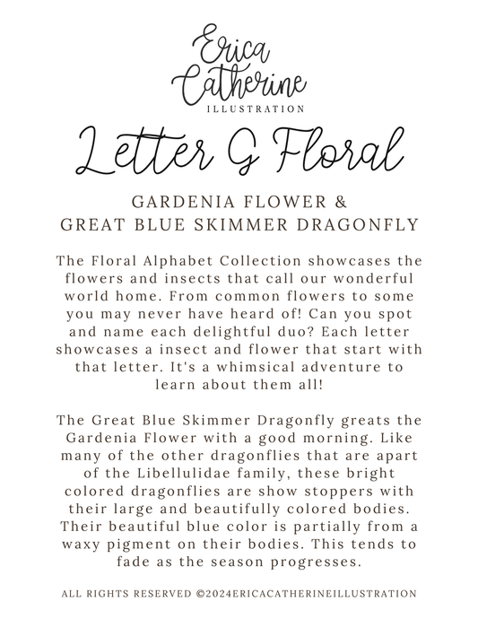 Letter G Floral Initial Art Print