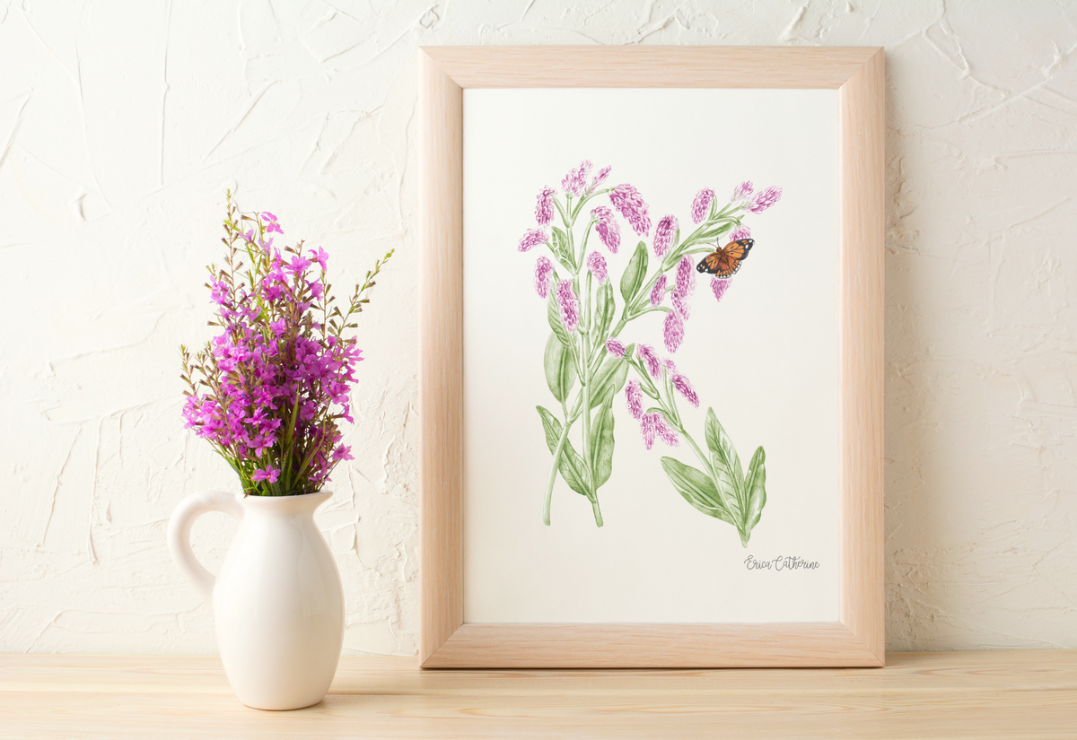Letter K Floral Initial Art Print