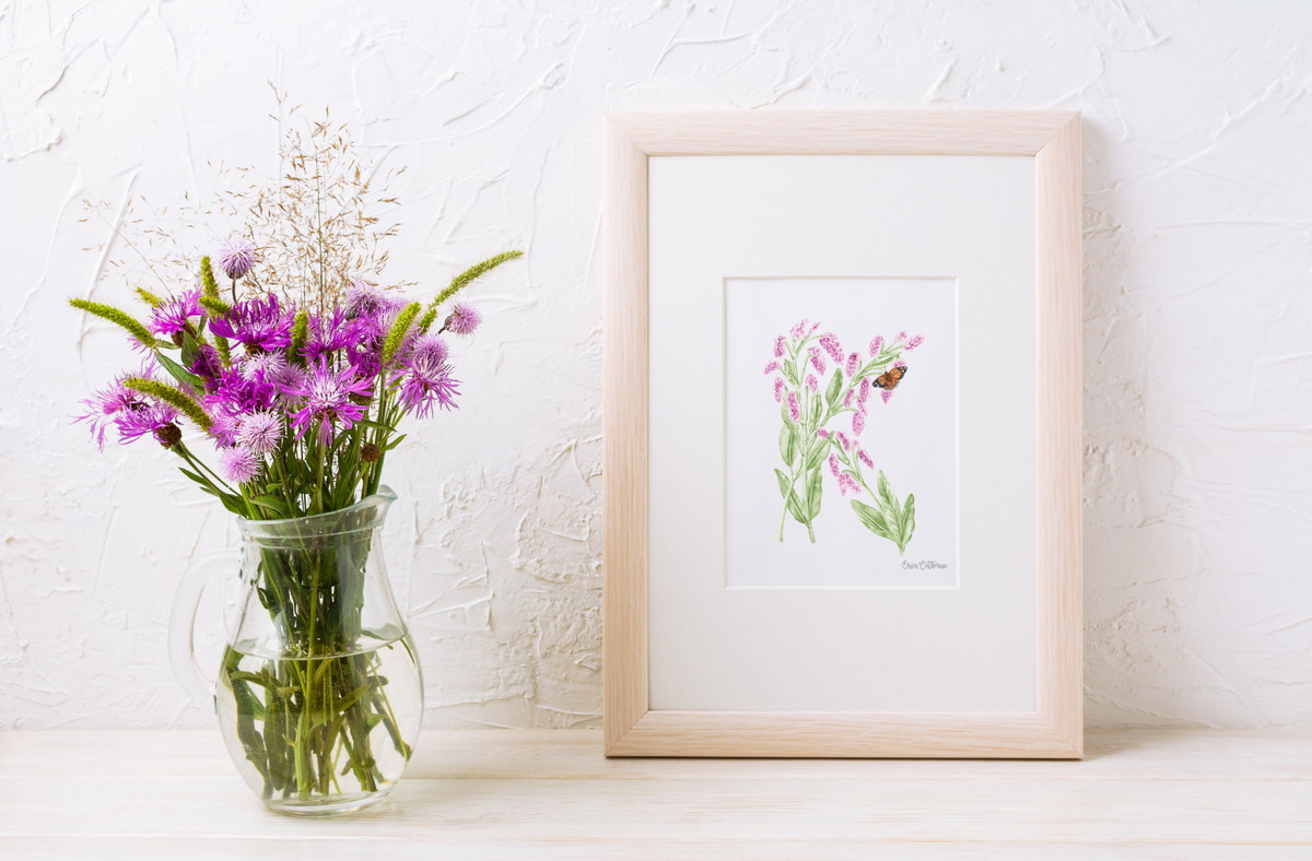 Letter K Floral Initial Art Print
