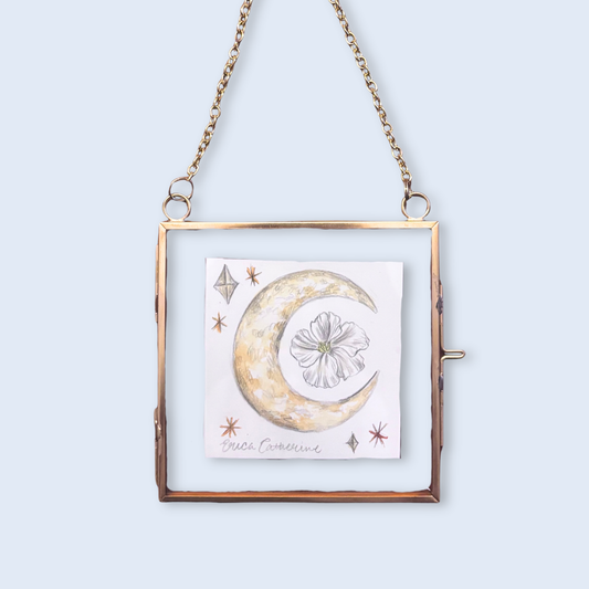 Moon and Evening Primrose Tiny Original Artwork Framed