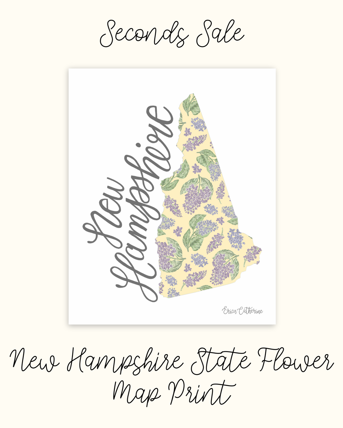 New Hampshire State Flower Map - Seconds Sale