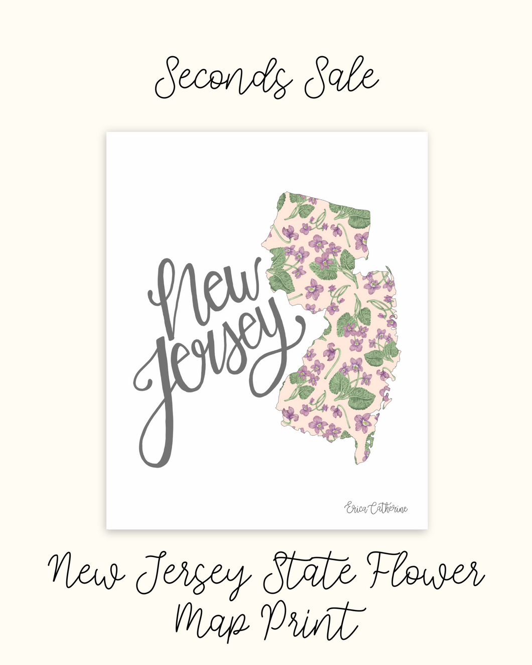 New Jersey State Flower Map Print - Seconds Sale
