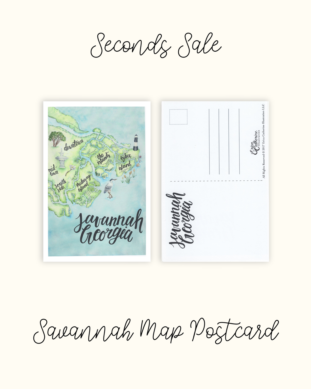 Savannah Georgia Map Postcard - Seconds Sale