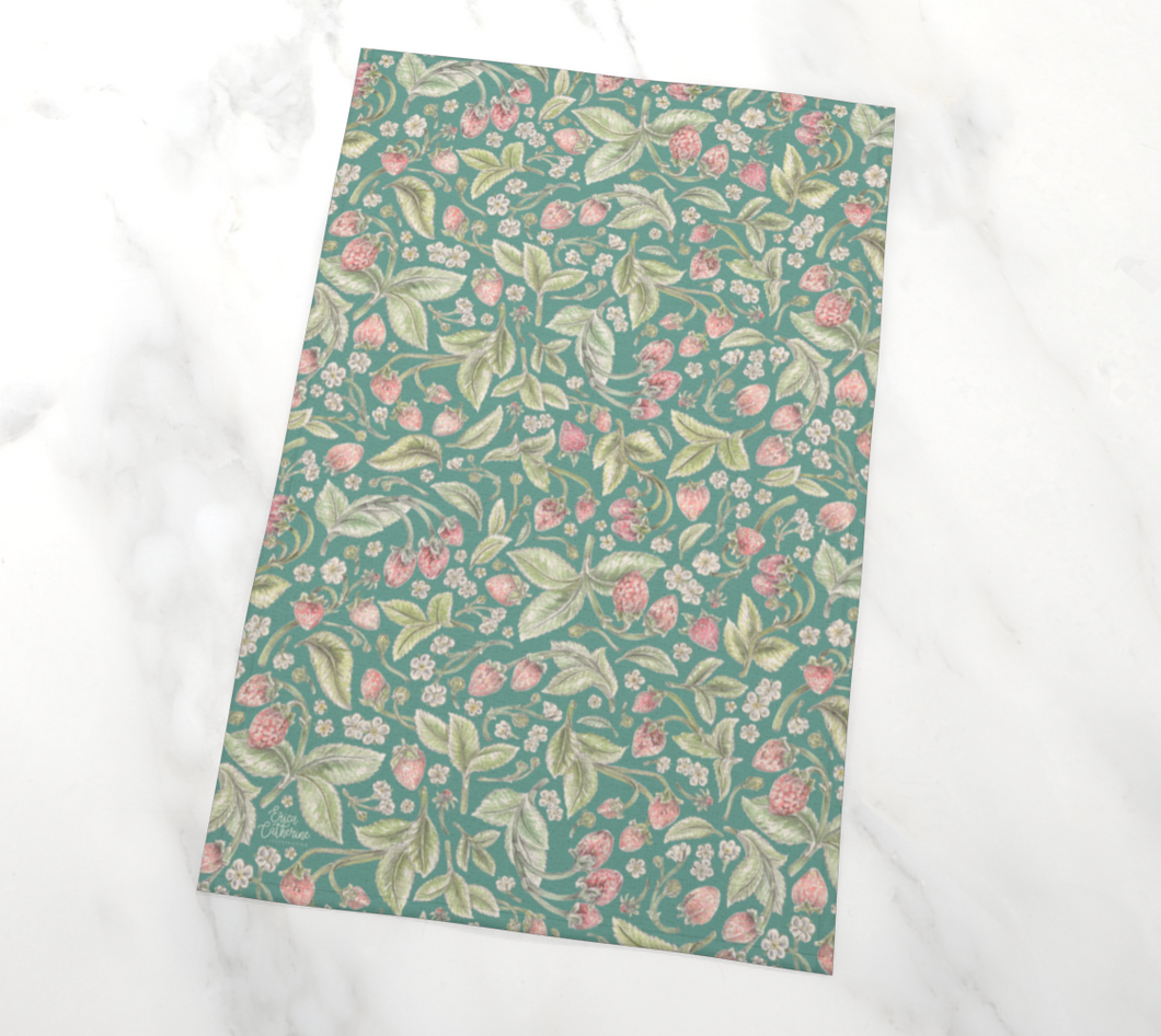 Strawberries Floral Tea Towel