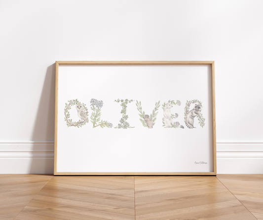Custom Woodland Alphabet Name Fine Art Print