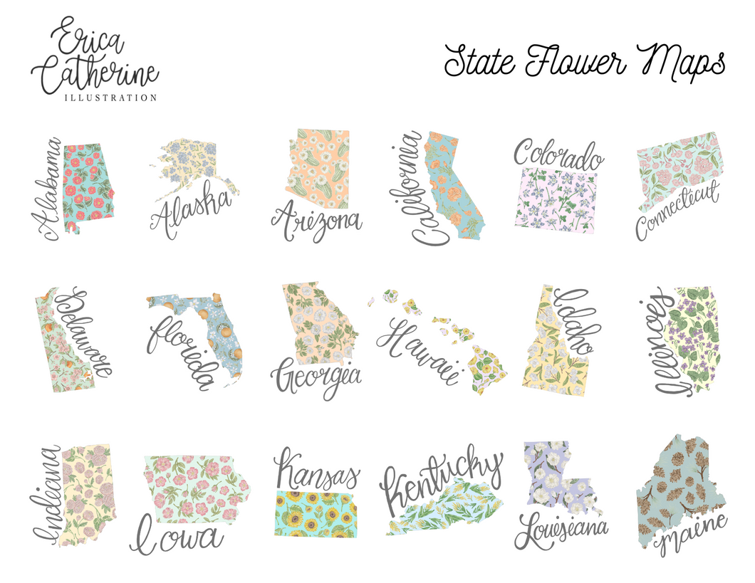 State Flower Map Ornaments