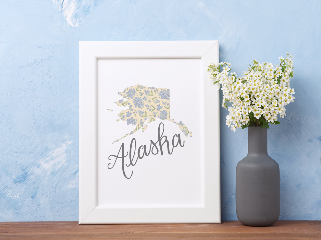 Alaska State Flower Map Art Print