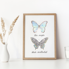 Load image into Gallery viewer, Blue Morpho and Black Swallowtail Butterfly Art Print
