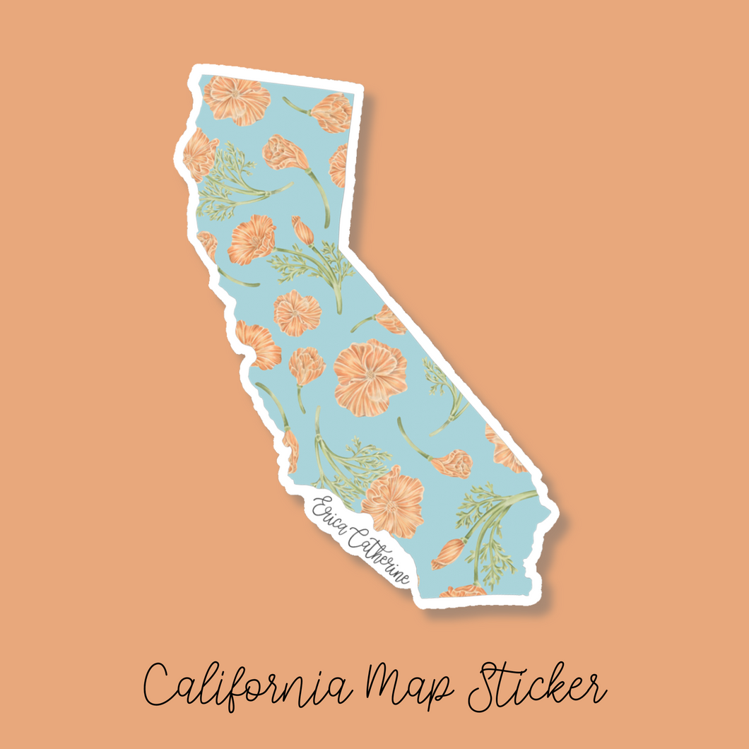 California State Flower Map Vinyl Sticker