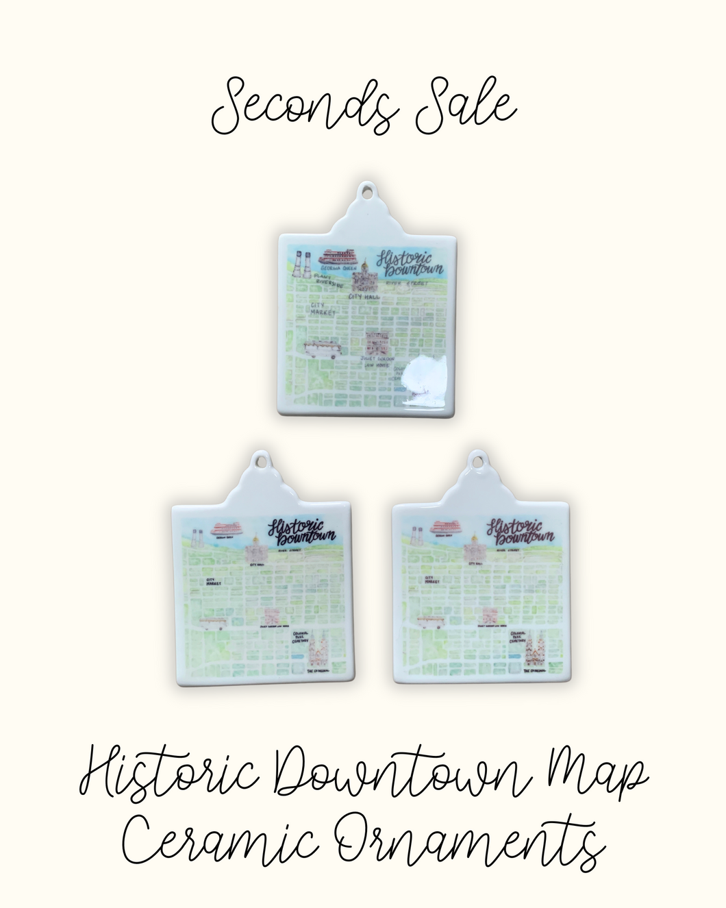 Historic Downtown Map Ornament - Seconds Sale