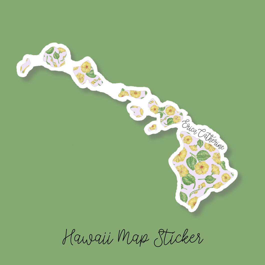 Hawaii State Flower Map Vinyl Sticker