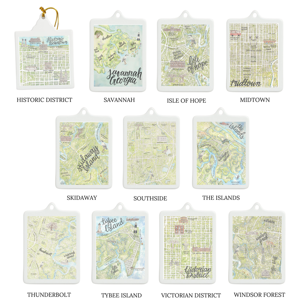 Savannah Map Ornaments