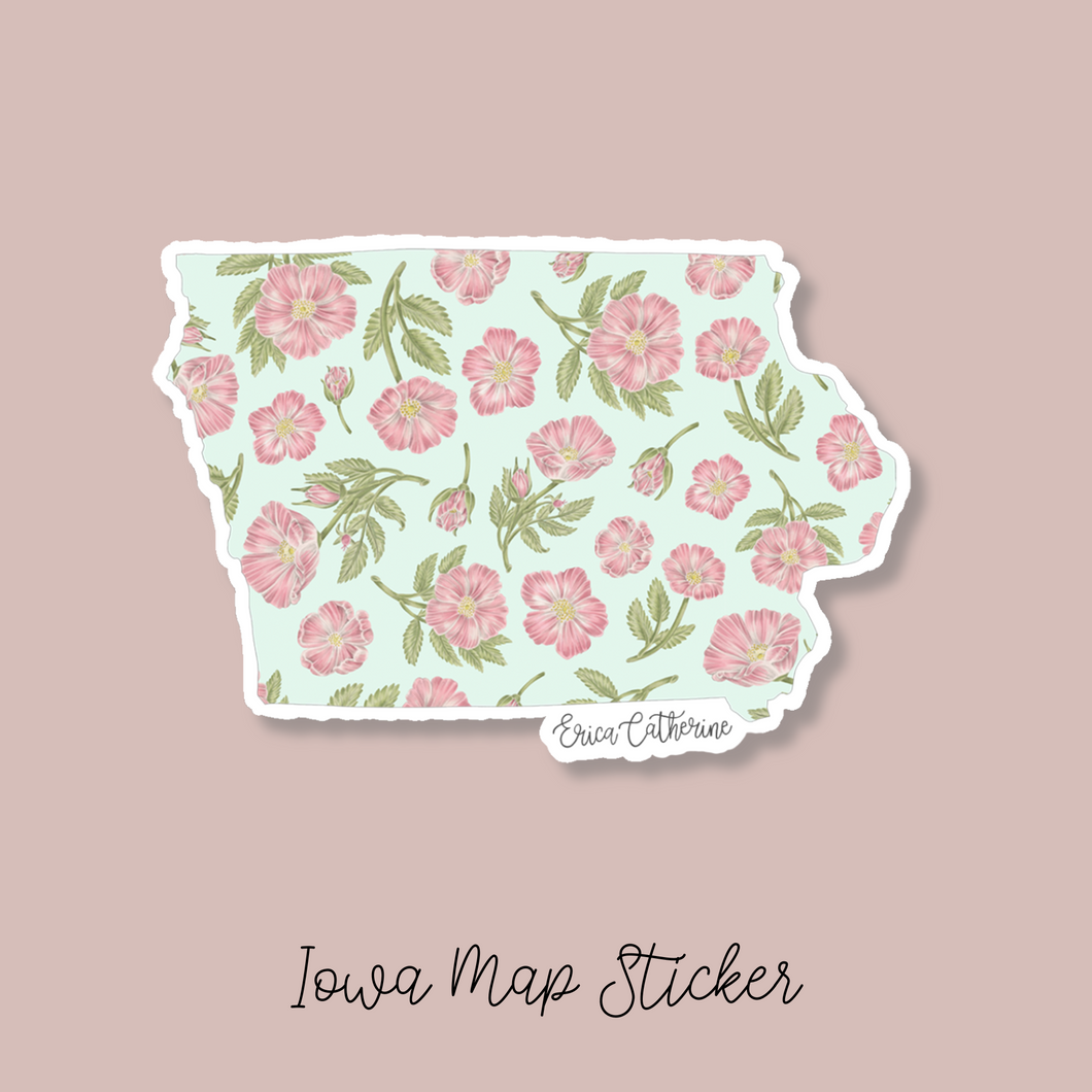 Iowa State Flower Map Vinyl Sticker