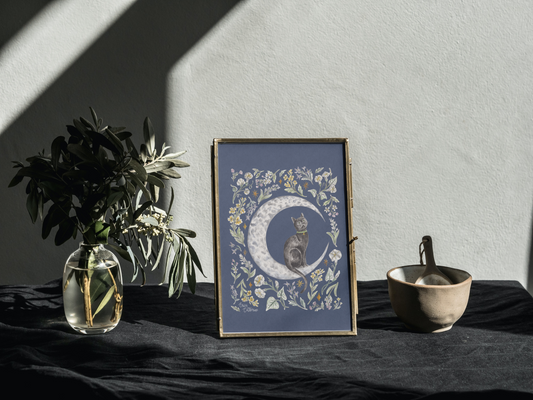 Luna - Black Cat Illustration Art Print