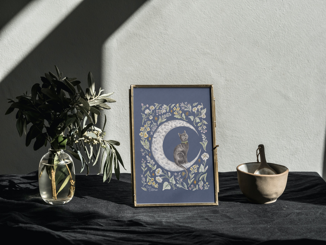 Luna - Black Cat Illustration Art Print