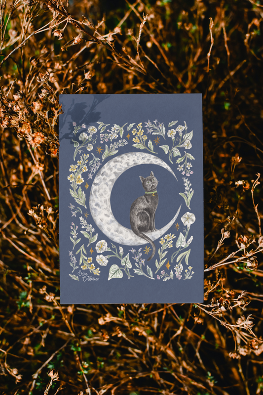 Luna - Black Cat Illustration Art Print