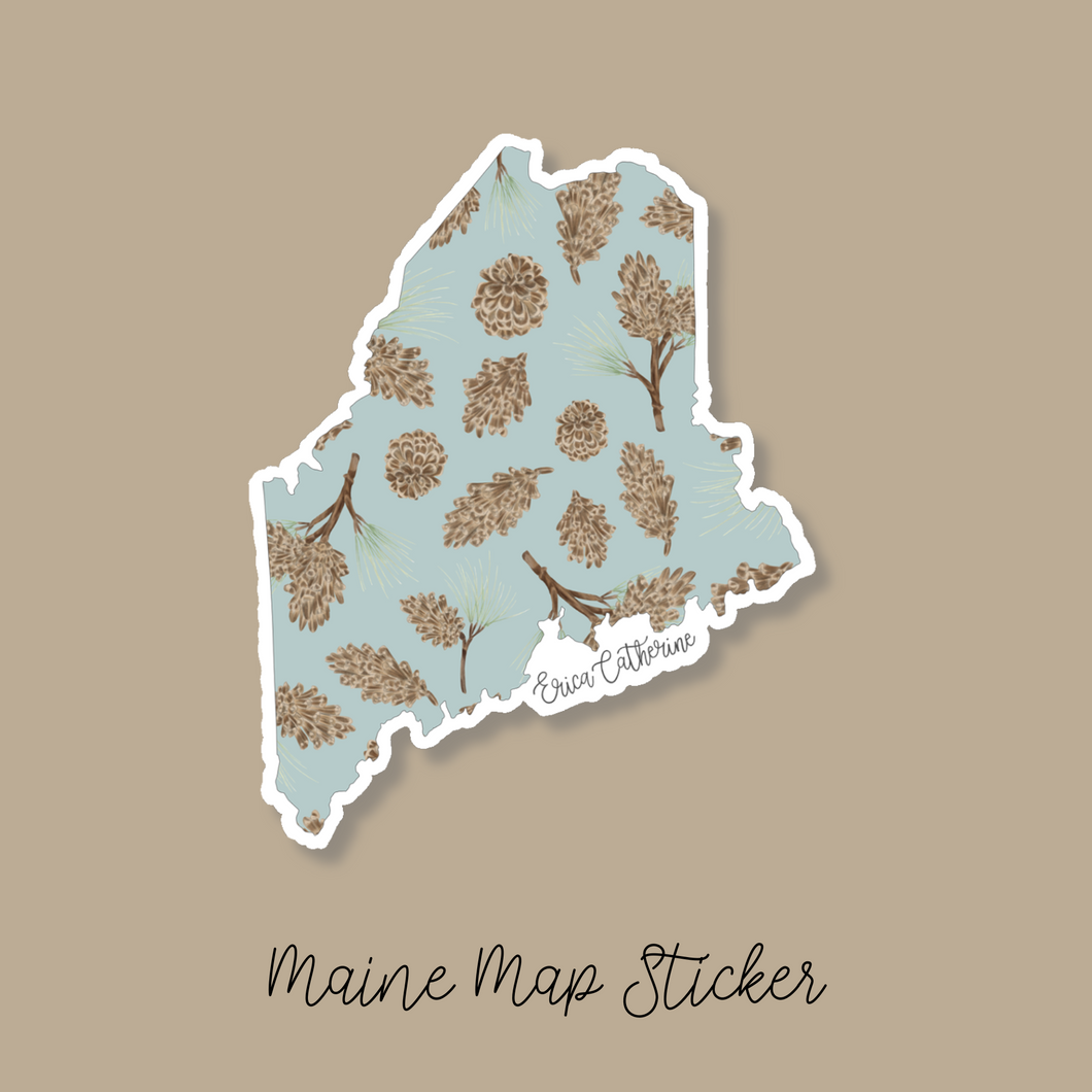 Maine State Flower Map Vinyl Sticker