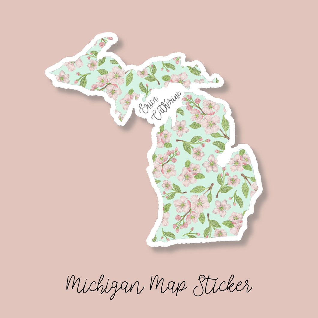 Michigan State Flower Map Vinyl Sticker