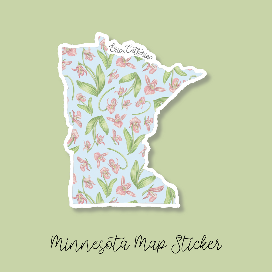 Minnesota State Flower Map Vinyl Sticker