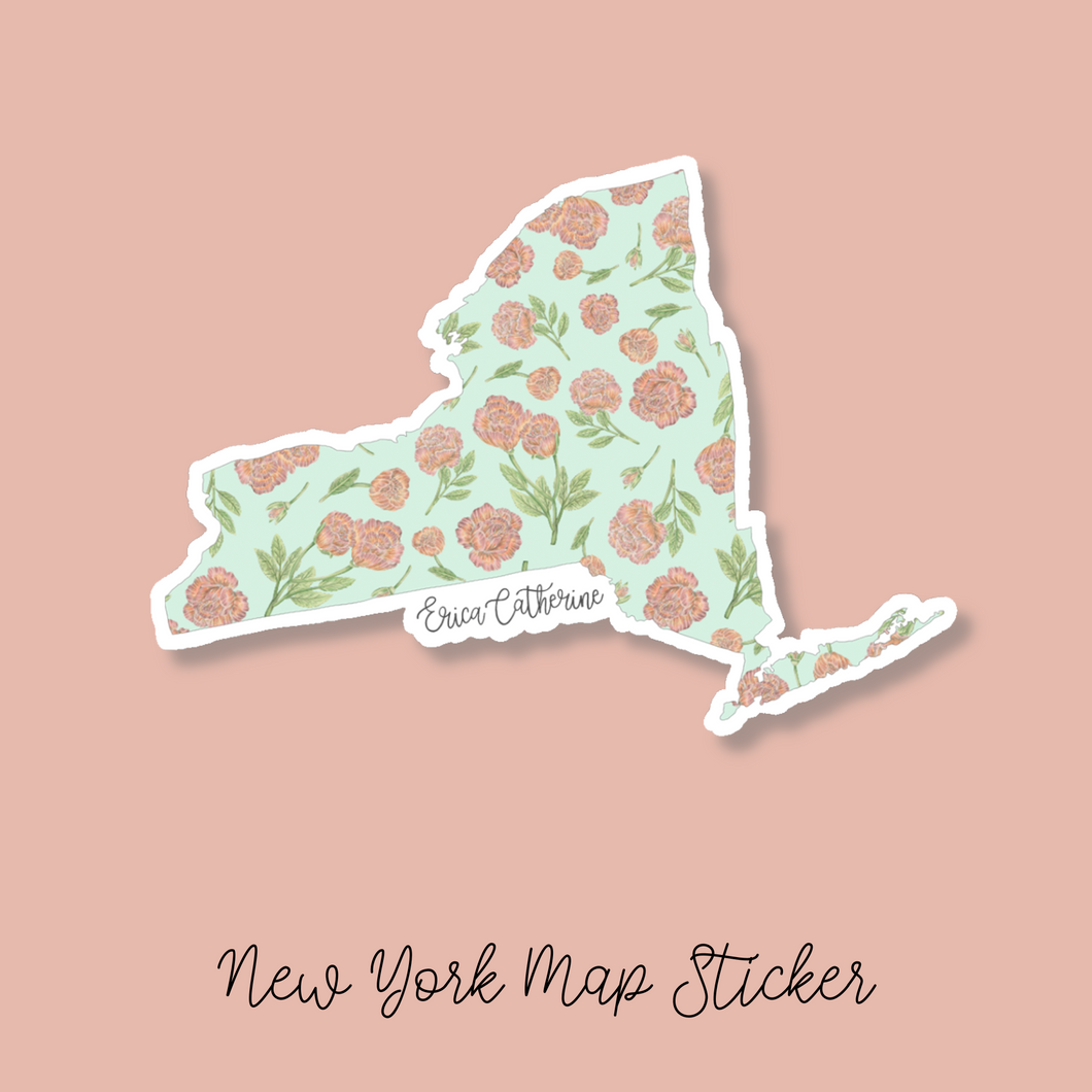 New York State Flower Map Vinyl Sticker