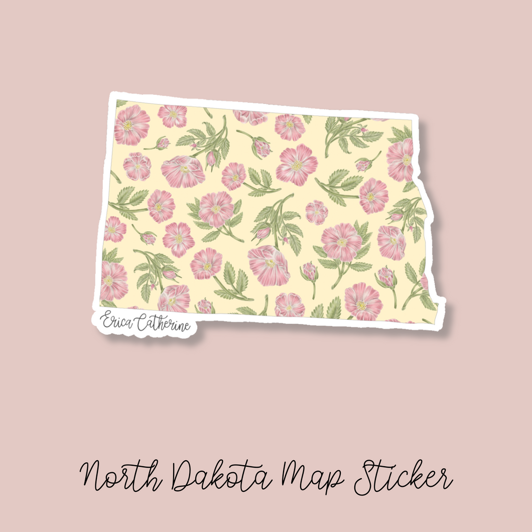 North Dakota State Flower Map Vinyl Sticker