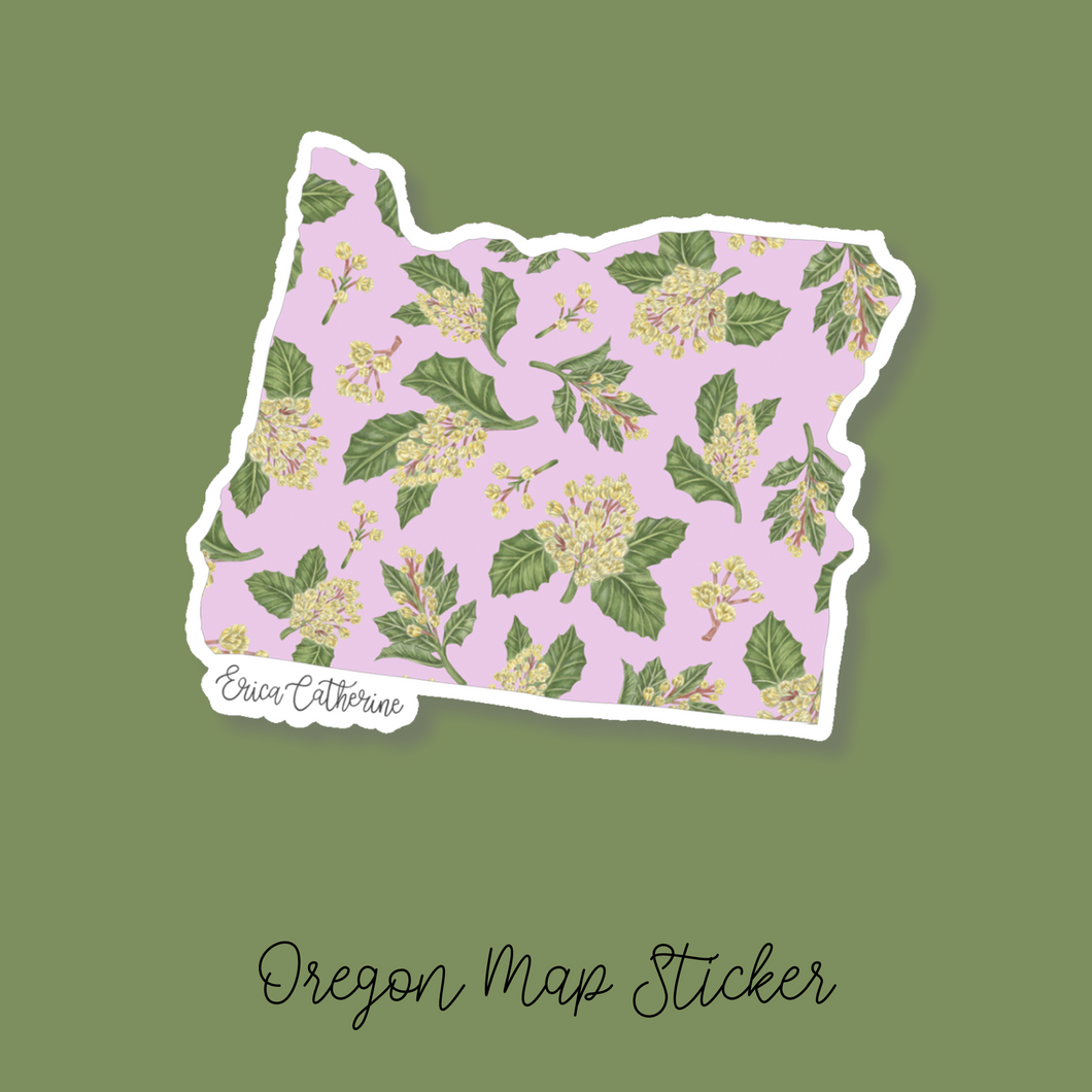 Sticker Bush Oregon Oregon State Flower Map Vinyl Sticker – Erica Catherine