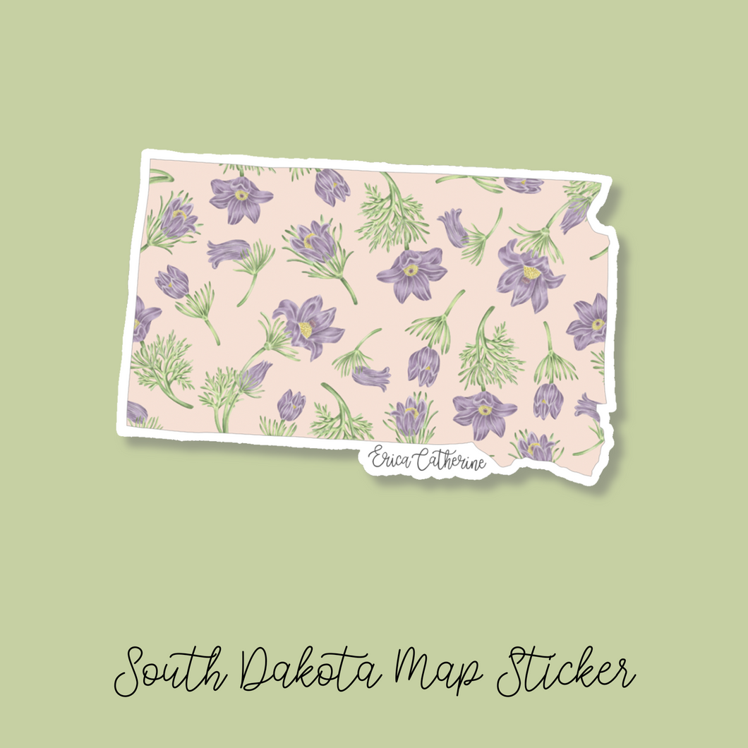 South Dakota State Flower Map Vinyl Sticker