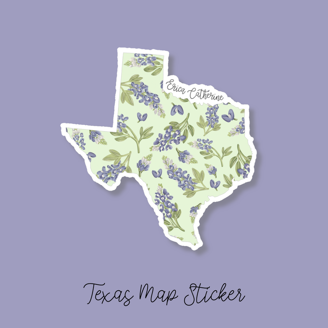 Texas State Flower Map Vinyl Sticker