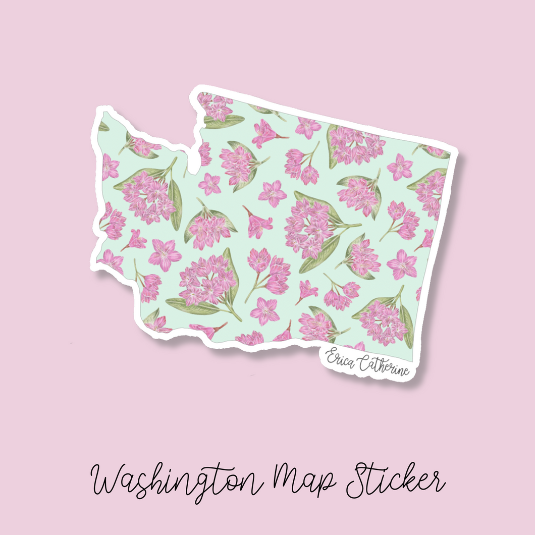 Washington State Flower Map Vinyl Sticker