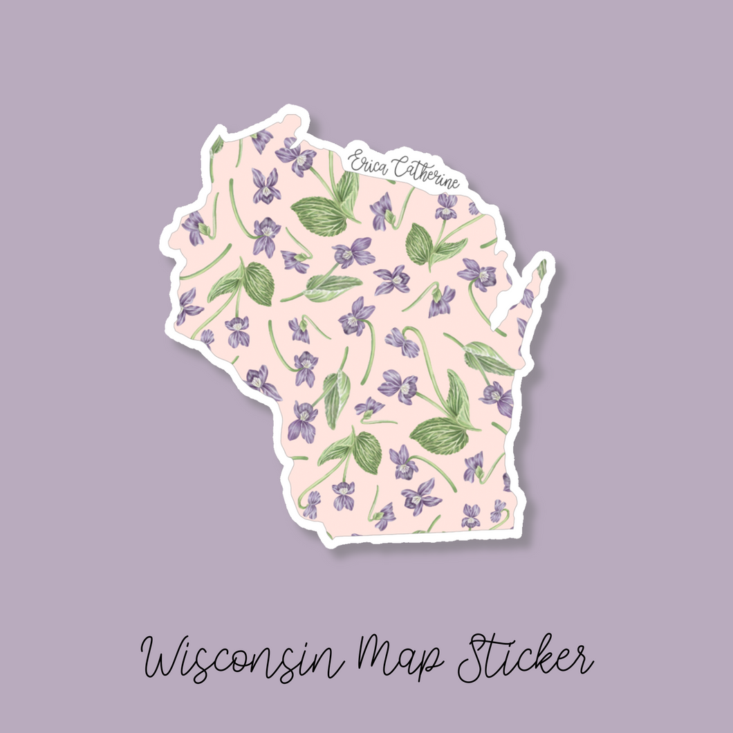 Wisconsin State Flower Map Vinyl Sticker